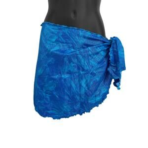 Vintage 90s Sarong Wrap Skirt Womens Sz Medium Blue Metallic Floral Print